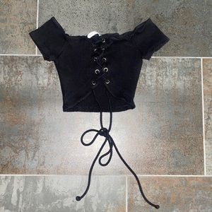 Black crop top, ties up, size extra small, from Better Be